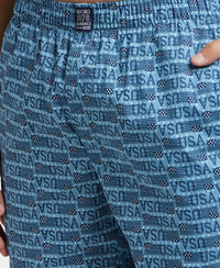 Super Combed Mercerized Cotton Woven Printed Boxer Shorts with Side Pockets - Navy & Blue Heaven (Pack of 2)
