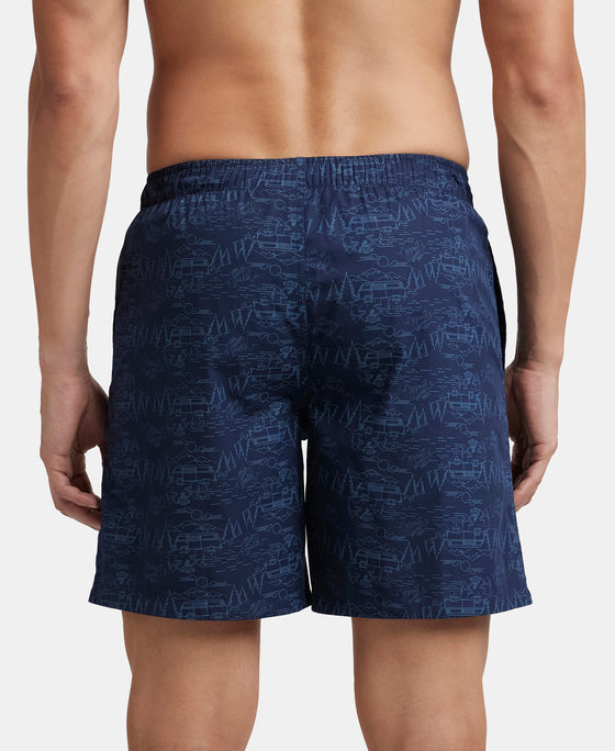Super Combed Mercerized Cotton Woven Printed Boxer Shorts with Side Pockets - Navy & Blue Heaven (Pack of 2)