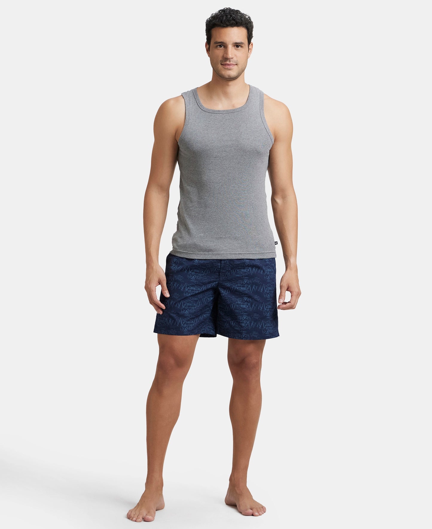 Super Combed Mercerized Cotton Woven Printed Boxer Shorts with Side Pockets - Navy & Blue Heaven (Pack of 2)