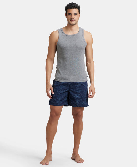 Super Combed Mercerized Cotton Woven Printed Boxer Shorts with Side Pockets - Navy & Blue Heaven (Pack of 2)