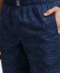 Super Combed Mercerized Cotton Woven Printed Boxer Shorts with Side Pockets - Navy & Blue Heaven (Pack of 2)