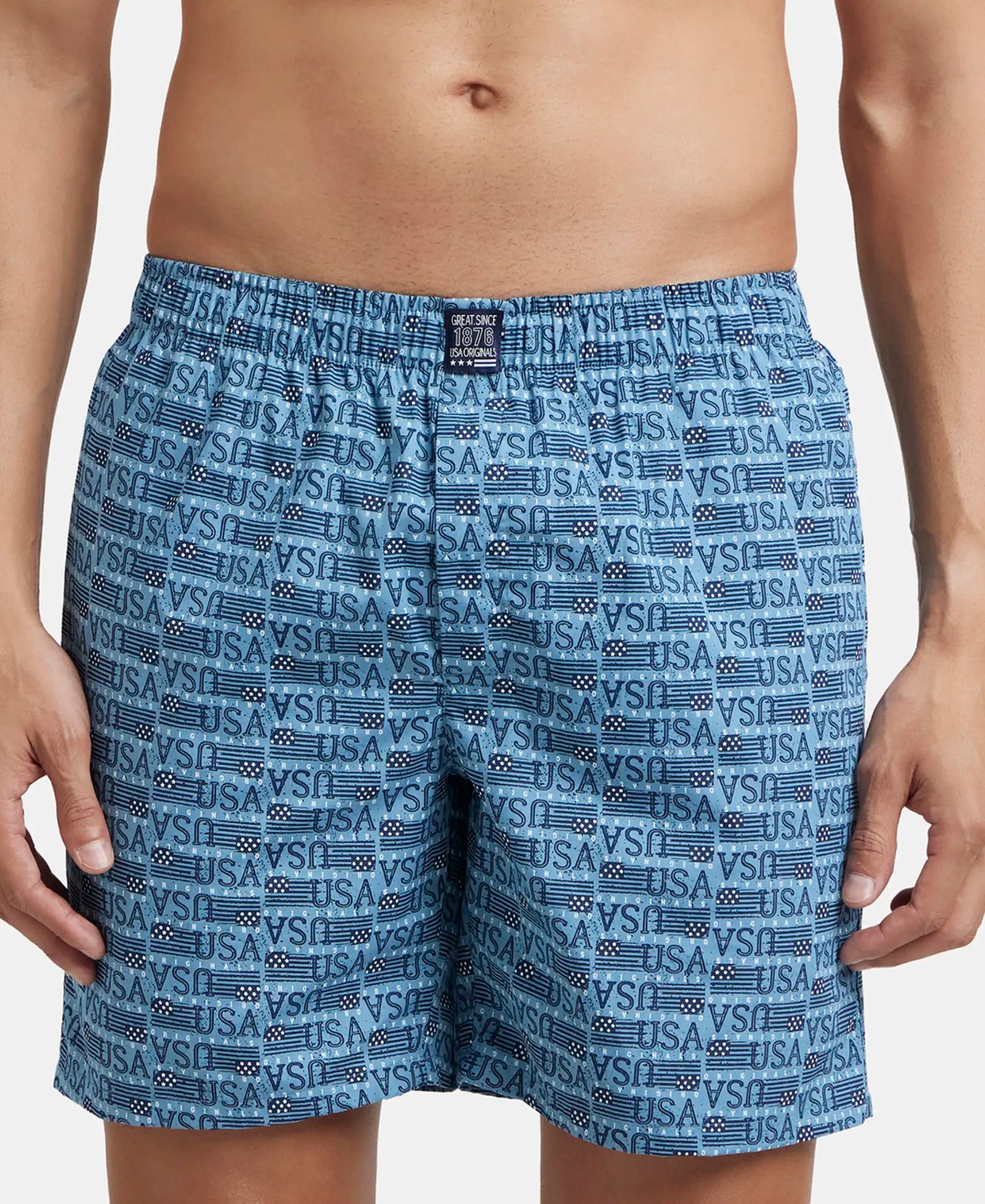 Super Combed Mercerized Cotton Woven Printed Boxer Shorts with Side Pockets - Navy & Blue Heaven (Pack of 2)