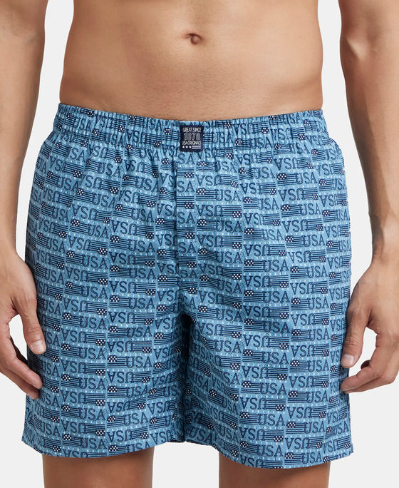 Super Combed Mercerized Cotton Woven Printed Boxer Shorts with Side Pockets - Navy & Blue Heaven (Pack of 2)
