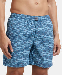 Super Combed Mercerized Cotton Woven Printed Boxer Shorts with Side Pockets - Navy & Blue Heaven (Pack of 2)