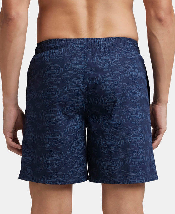 Super Combed Mercerized Cotton Woven Printed Boxer Shorts with Side Pockets - Navy & Burnt Olive (Pack of 2)