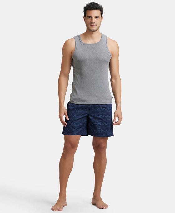Super Combed Mercerized Cotton Woven Printed Boxer Shorts with Side Pockets - Navy & Burnt Olive (Pack of 2)