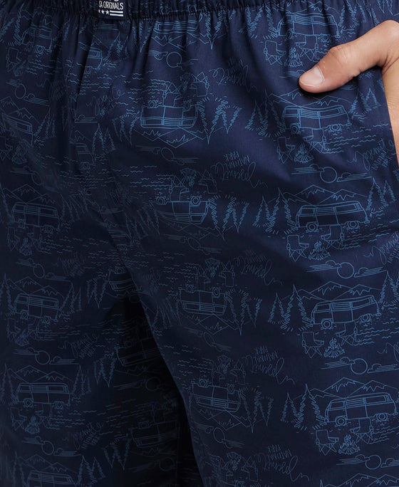Super Combed Mercerized Cotton Woven Printed Boxer Shorts with Side Pockets - Navy & Burnt Olive (Pack of 2)