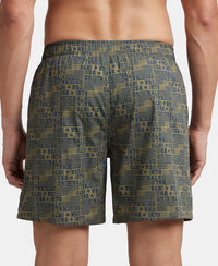Super Combed Mercerized Cotton Woven Printed Boxer Shorts with Side Pockets - Navy & Burnt Olive (Pack of 2)