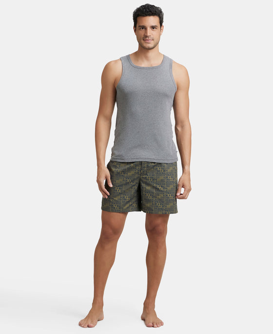 Super Combed Mercerized Cotton Woven Printed Boxer Shorts with Side Pockets - Navy & Burnt Olive (Pack of 2)