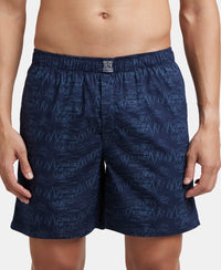 Super Combed Mercerized Cotton Woven Printed Boxer Shorts with Side Pockets - Navy & Burnt Olive (Pack of 2)