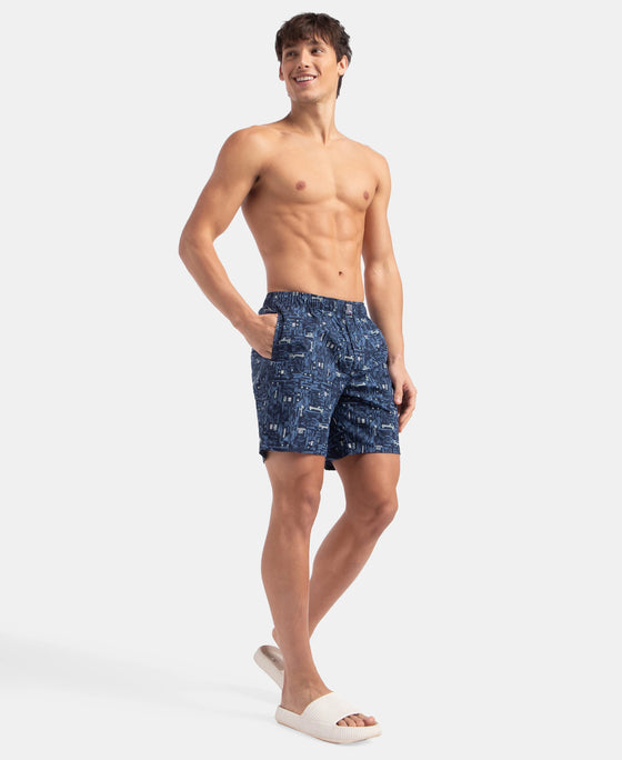 Super Combed Mercerized Cotton Woven Printed Boxer Shorts with Side Pockets - Navy & Karanda Red (Pack of 2)