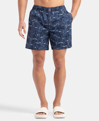 Super Combed Mercerized Cotton Woven Printed Boxer Shorts with Side Pockets - Navy & Karanda Red (Pack of 2)