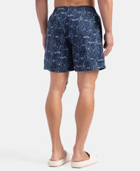 Super Combed Mercerized Cotton Woven Printed Boxer Shorts with Side Pockets - Navy & Karanda Red (Pack of 2)