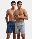 Super Combed Mercerized Cotton Woven Printed Boxer Shorts with Side Pockets - Navy & Nickel (Pack of 2)