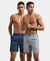 Super Combed Mercerized Cotton Woven Printed Boxer Shorts with Side Pockets - Navy & Nickel (Pack of 2)