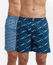Super Combed Mercerized Cotton Woven Printed Boxer Shorts with Side Pockets - Seaport Teal & Blue Heaven (Pack of 2)