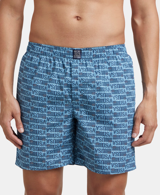 Super Combed Mercerized Cotton Woven Printed Boxer Shorts with Side Pockets - Seaport Teal & Blue Heaven (Pack of 2)