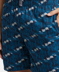Super Combed Mercerized Cotton Woven Printed Boxer Shorts with Side Pockets - Seaport Teal & Blue Heaven (Pack of 2)