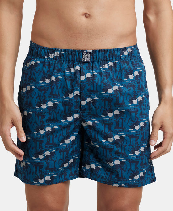 Super Combed Mercerized Cotton Woven Printed Boxer Shorts with Side Pockets - Seaport Teal & Blue Heaven (Pack of 2)