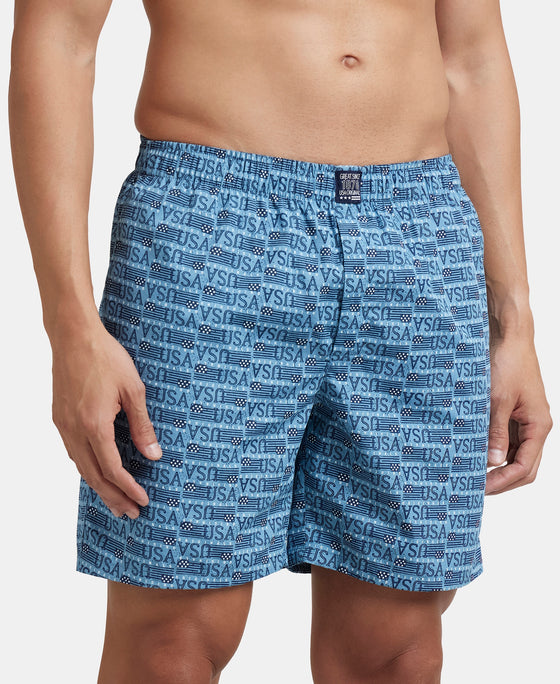Super Combed Mercerized Cotton Woven Printed Boxer Shorts with Side Pockets - Seaport Teal & Blue Heaven (Pack of 2)