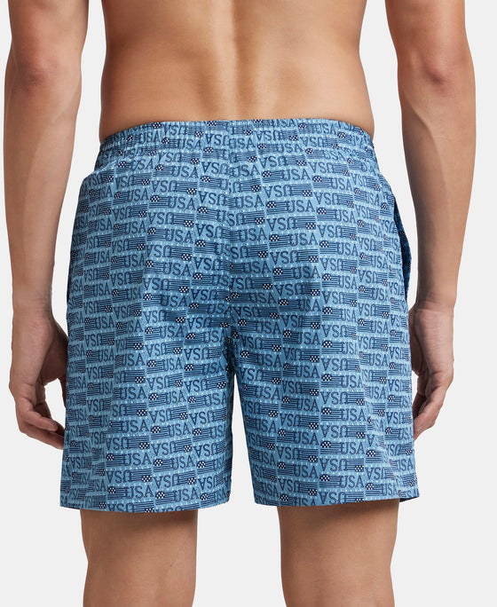 Super Combed Mercerized Cotton Woven Printed Boxer Shorts with Side Pockets - Seaport Teal & Blue Heaven (Pack of 2)