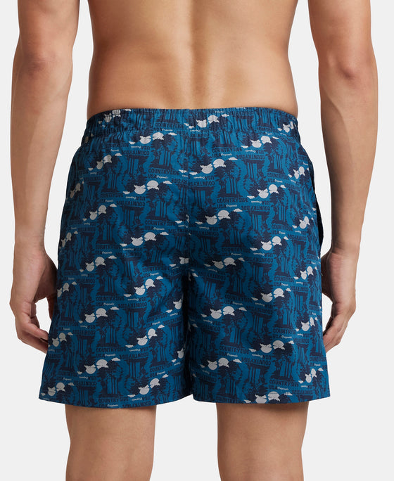 Super Combed Mercerized Cotton Woven Printed Boxer Shorts with Side Pockets - Seaport Teal & Blue Heaven (Pack of 2)
