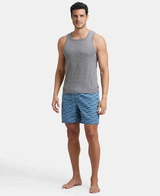 Super Combed Mercerized Cotton Woven Printed Boxer Shorts with Side Pockets - Seaport Teal & Blue Heaven (Pack of 2)