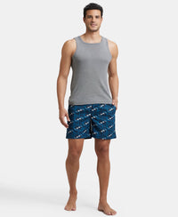 Super Combed Mercerized Cotton Woven Printed Boxer Shorts with Side Pockets - Seaport Teal & Blue Heaven (Pack of 2)
