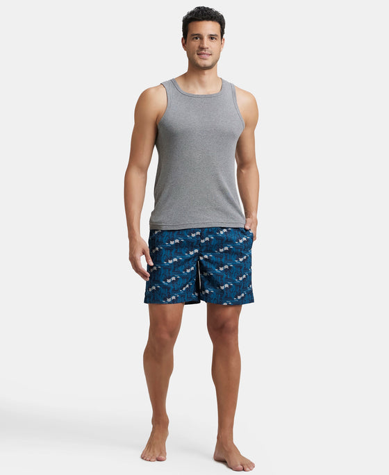 Super Combed Mercerized Cotton Woven Printed Boxer Shorts with Side Pockets - Seaport Teal & Blue Heaven (Pack of 2)
