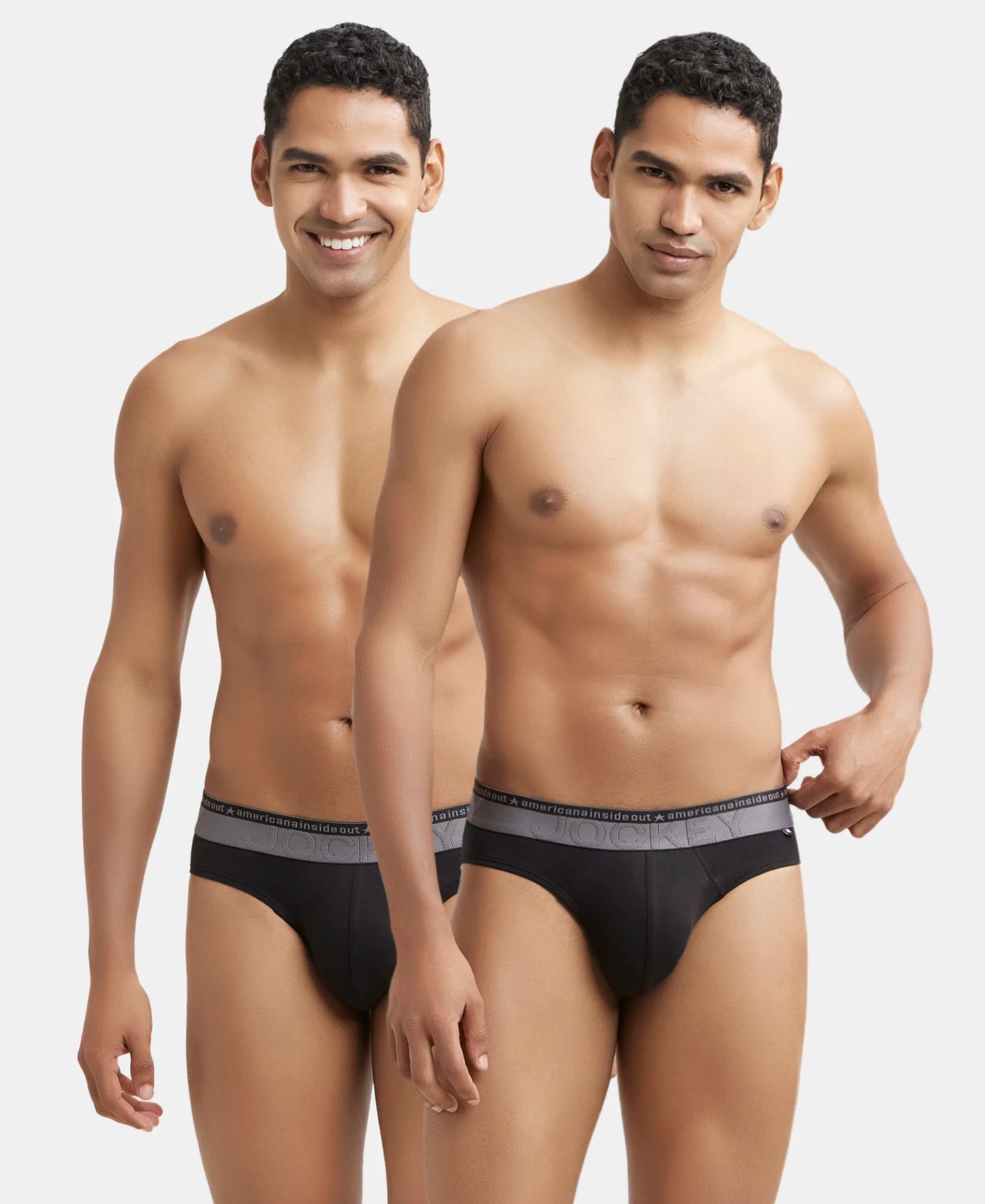 Super Combed Cotton Elastane Stretch Solid Brief with Ultrasoft Waistband - Black (Pack of 2)