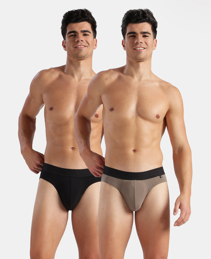 Super Combed Cotton Elastane Stretch Solid Brief with Ultrasoft Waistband - Black & Earth (Pack of 2)