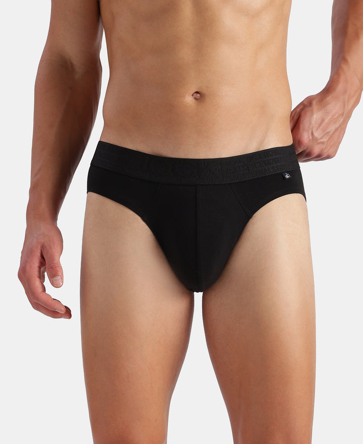Super Combed Cotton Elastane Stretch Solid Brief with Ultrasoft Waistband - Black