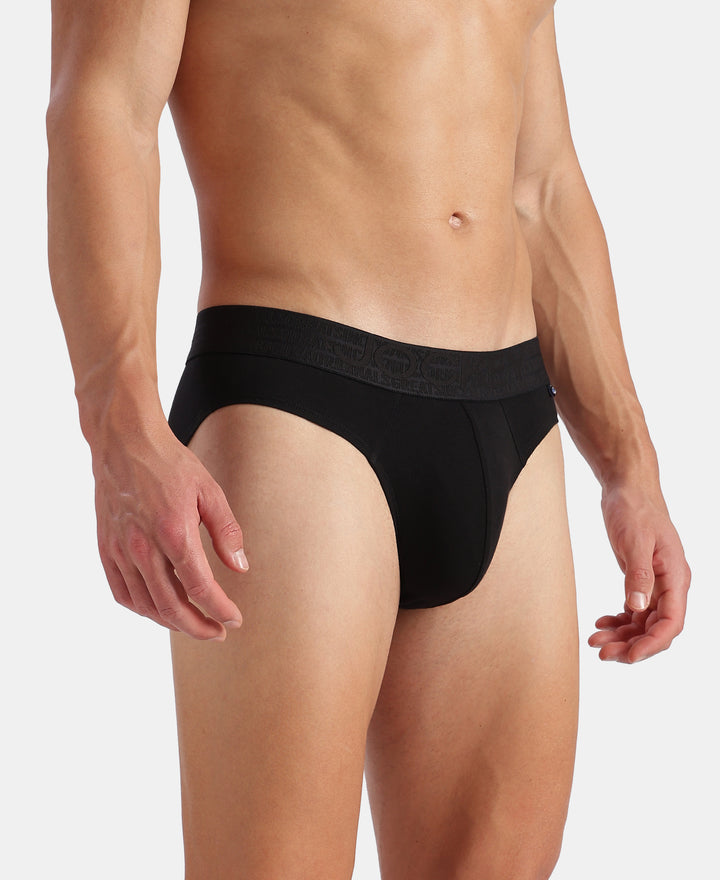 Super Combed Cotton Elastane Stretch Solid Brief with Ultrasoft Waistband - Black