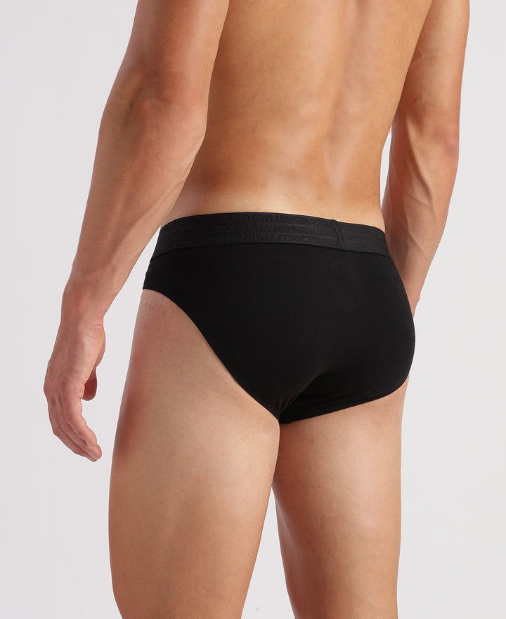 Super Combed Cotton Elastane Stretch Solid Brief with Ultrasoft Waistband - Black