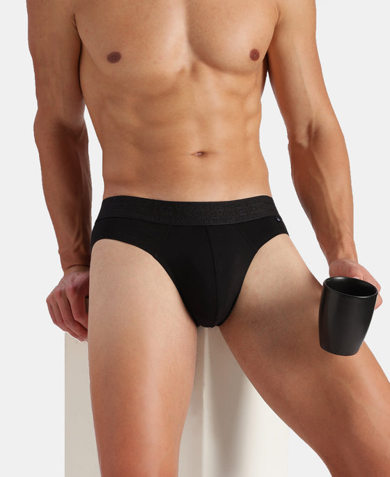 Super Combed Cotton Elastane Stretch Solid Brief with Ultrasoft Waistband - Black