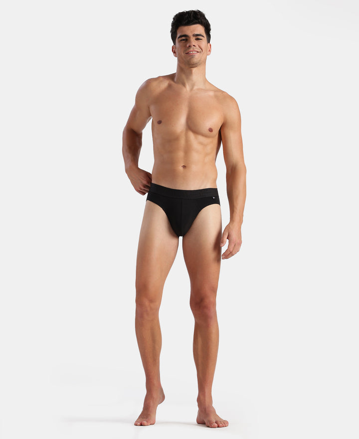 Super Combed Cotton Elastane Stretch Solid Brief with Ultrasoft Waistband - Black (Pack of 2)