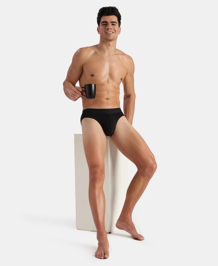 Super Combed Cotton Elastane Stretch Solid Brief with Ultrasoft Waistband - Black (Pack of 2)