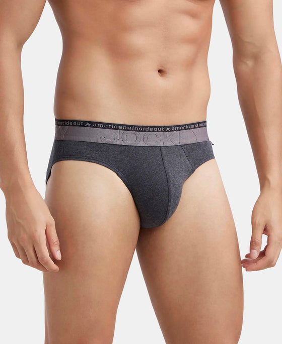 Super Combed Cotton Elastane Stretch Solid Brief with Ultrasoft Waistband - Black Melange-2