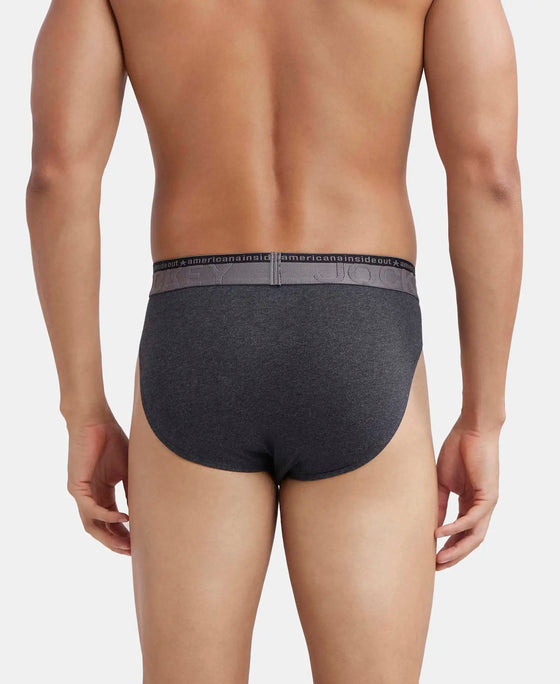 Super Combed Cotton Elastane Stretch Solid Brief with Ultrasoft Waistband - Black Melange-3