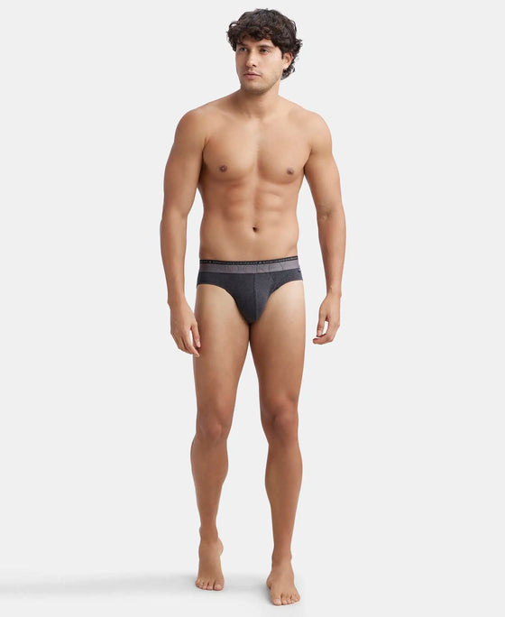 Super Combed Cotton Elastane Stretch Solid Brief with Ultrasoft Waistband - Black Melange-4
