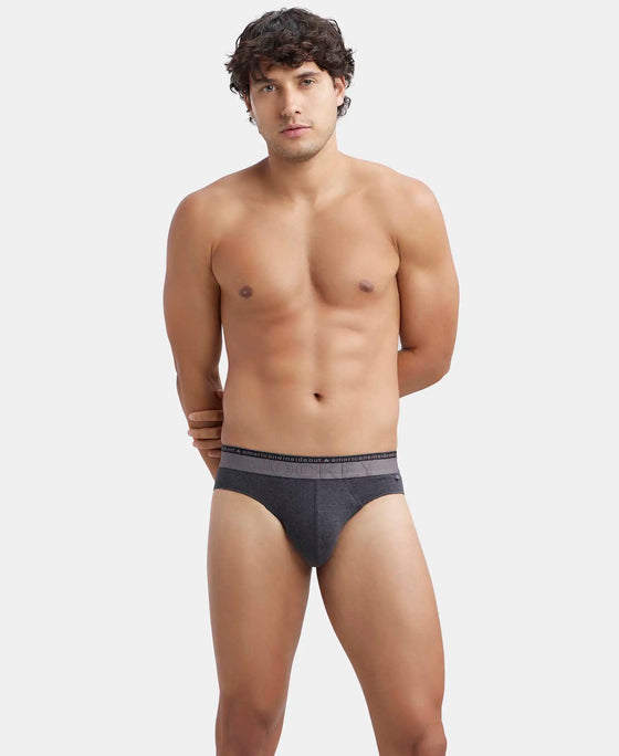 Super Combed Cotton Elastane Stretch Solid Brief with Ultrasoft Waistband - Black Melange-5