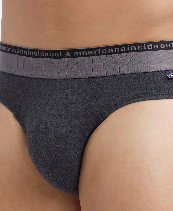 Super Combed Cotton Elastane Stretch Solid Brief with Ultrasoft Waistband - Black Melange-6