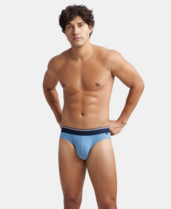 Super Combed Cotton Elastane Stretch Solid Brief with Ultrasoft Waistband - Blue Heaven