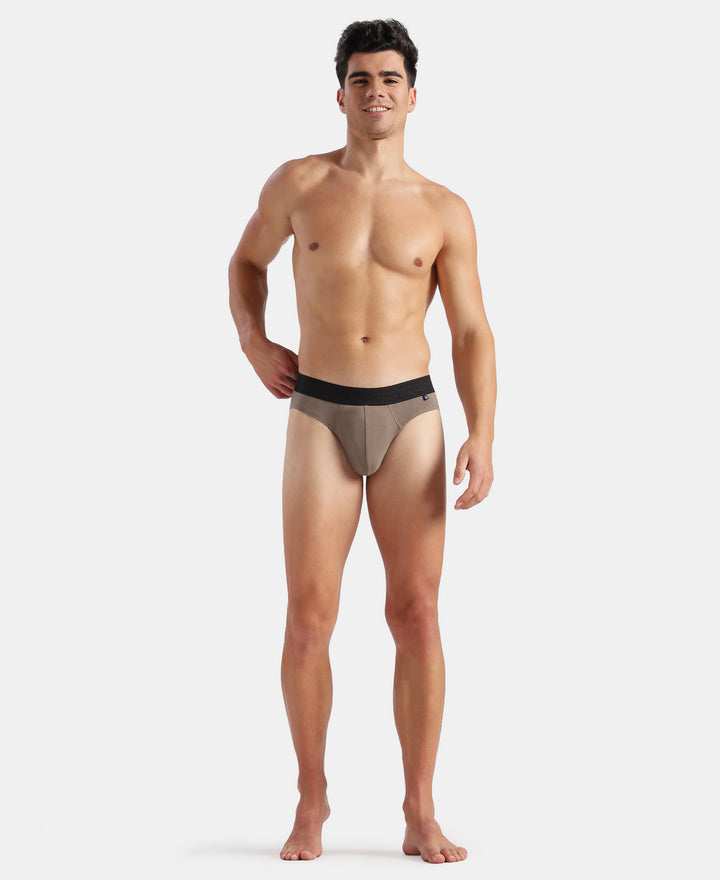 Super Combed Cotton Elastane Stretch Solid Brief with Ultrasoft Waistband - Earth