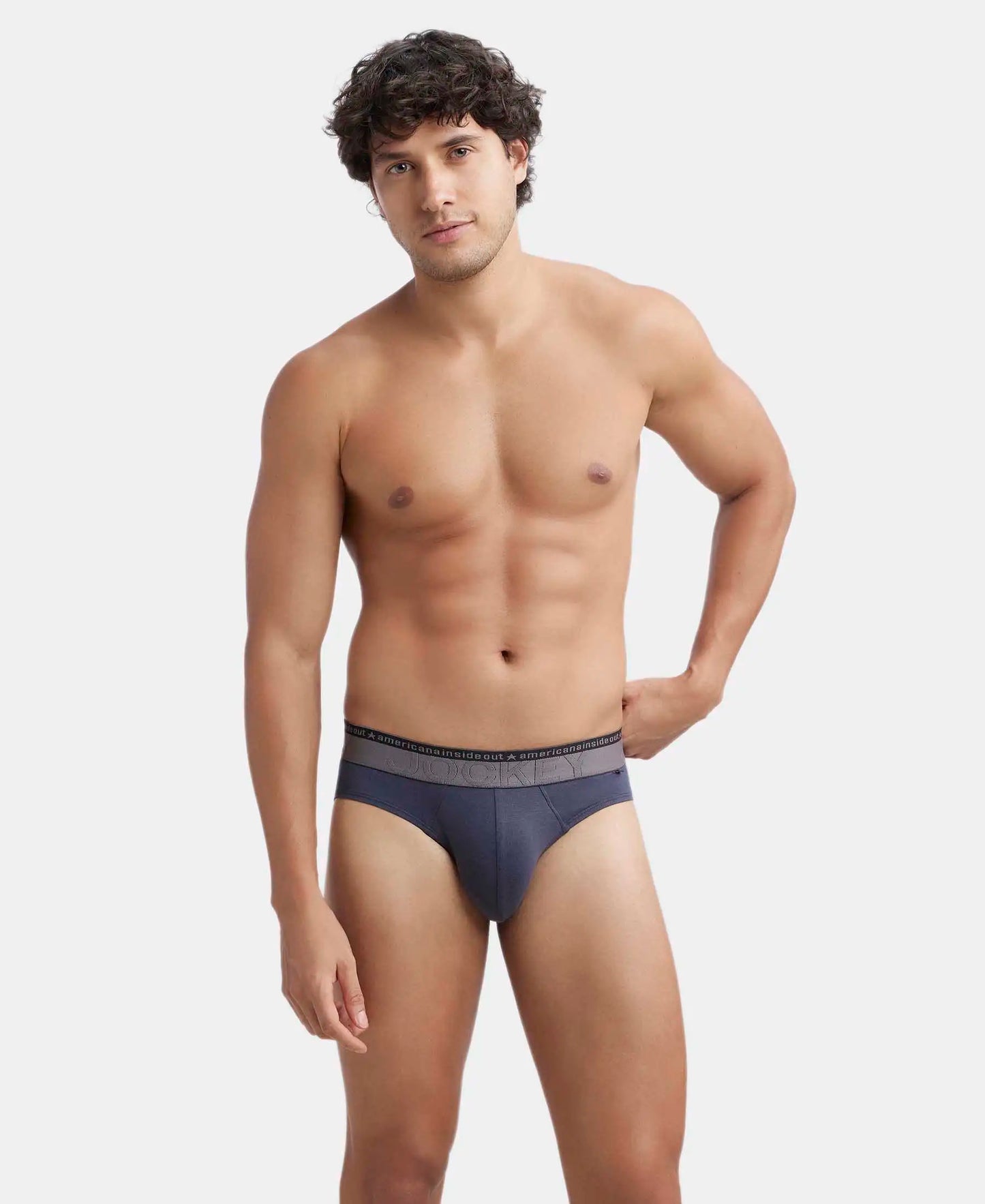 Super Combed Cotton Elastane Stretch Solid Brief with Ultrasoft Waistband - Graphite-5