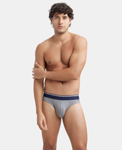 Super Combed Cotton Elastane Stretch Solid Brief with Ultrasoft Waistband - Mid Grey Melange-5