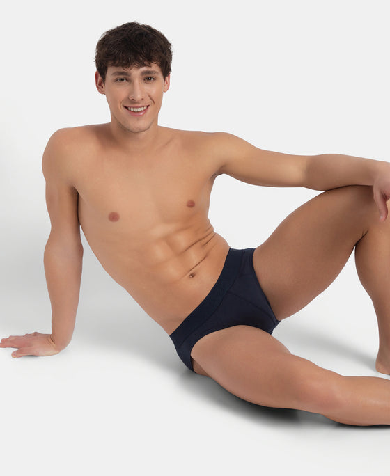 Super Combed Cotton Elastane Stretch Solid Brief with Ultrasoft Waistband - Navy
