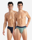 Super Combed Cotton Elastane Stretch Solid Brief with Ultrasoft Waistband - Navy & Green (Pack of 2)
