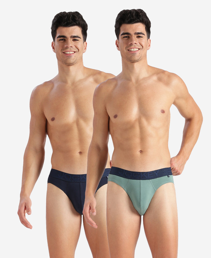 Super Combed Cotton Elastane Stretch Solid Brief with Ultrasoft Waistband - Navy & Green (Pack of 2)
