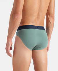 Super Combed Cotton Elastane Stretch Solid Brief with Ultrasoft Waistband - Navy & Green (Pack of 2)